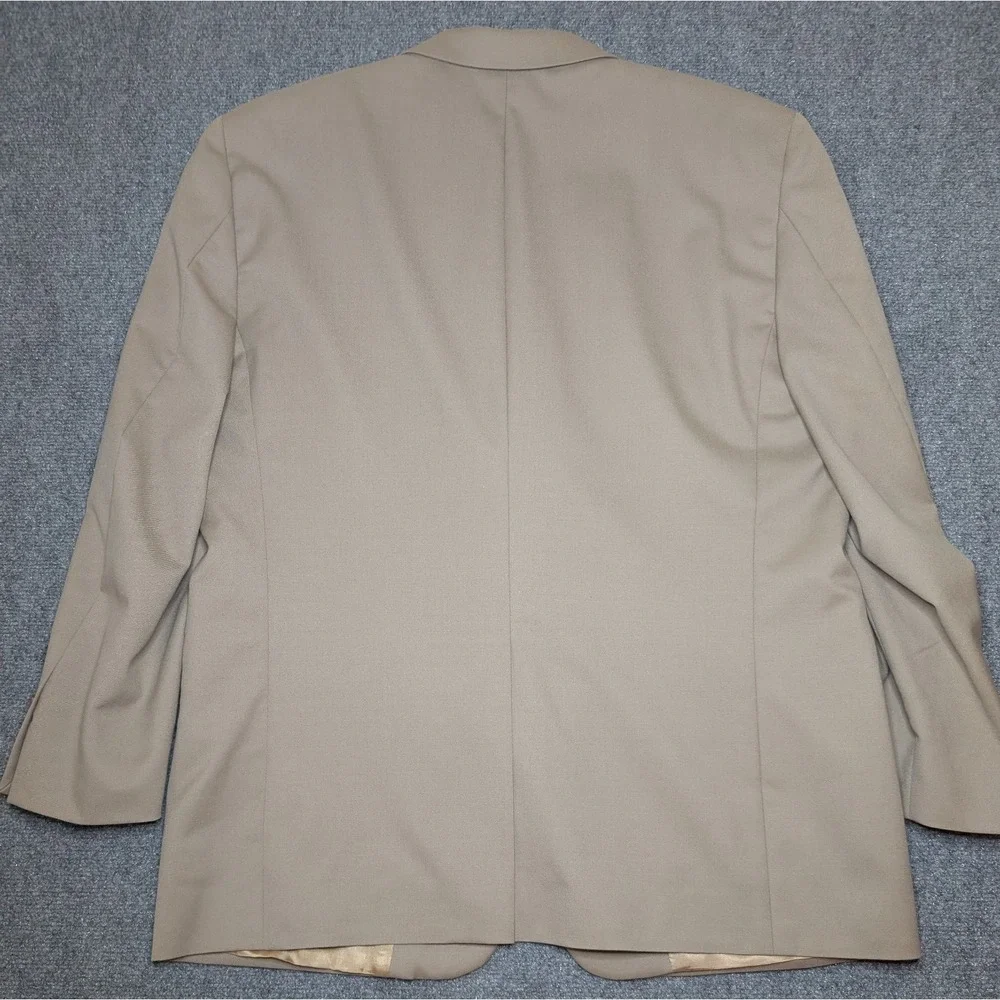 Joseph Feiss Gold Mens Blazer Jacket Sz 46R Solid Beige Wool 2 Button Sport Coat